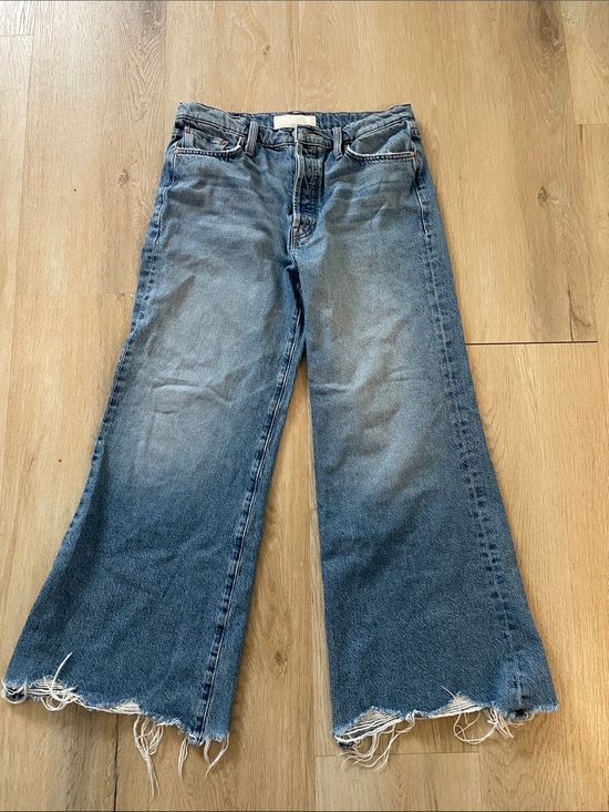 MOTHER Denim - MOTHER Denim Wide-Leg Jeans with Frayed Hem - Blue